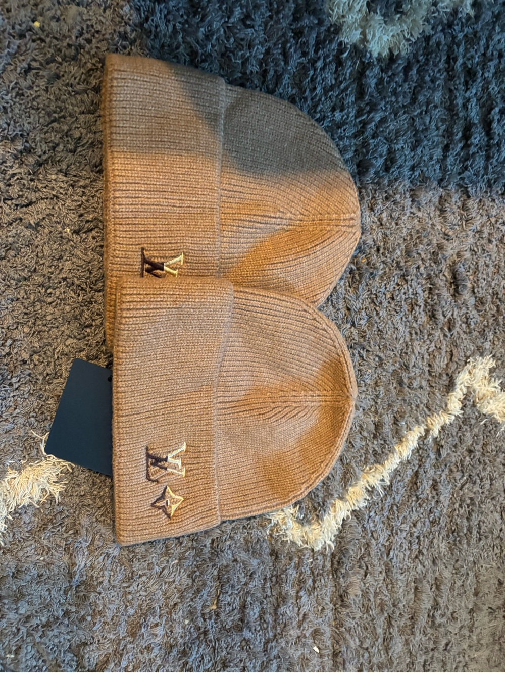 Louis Vuitton Brown Damier Knit Beanie with Leather Patch - Picture 2 of 3